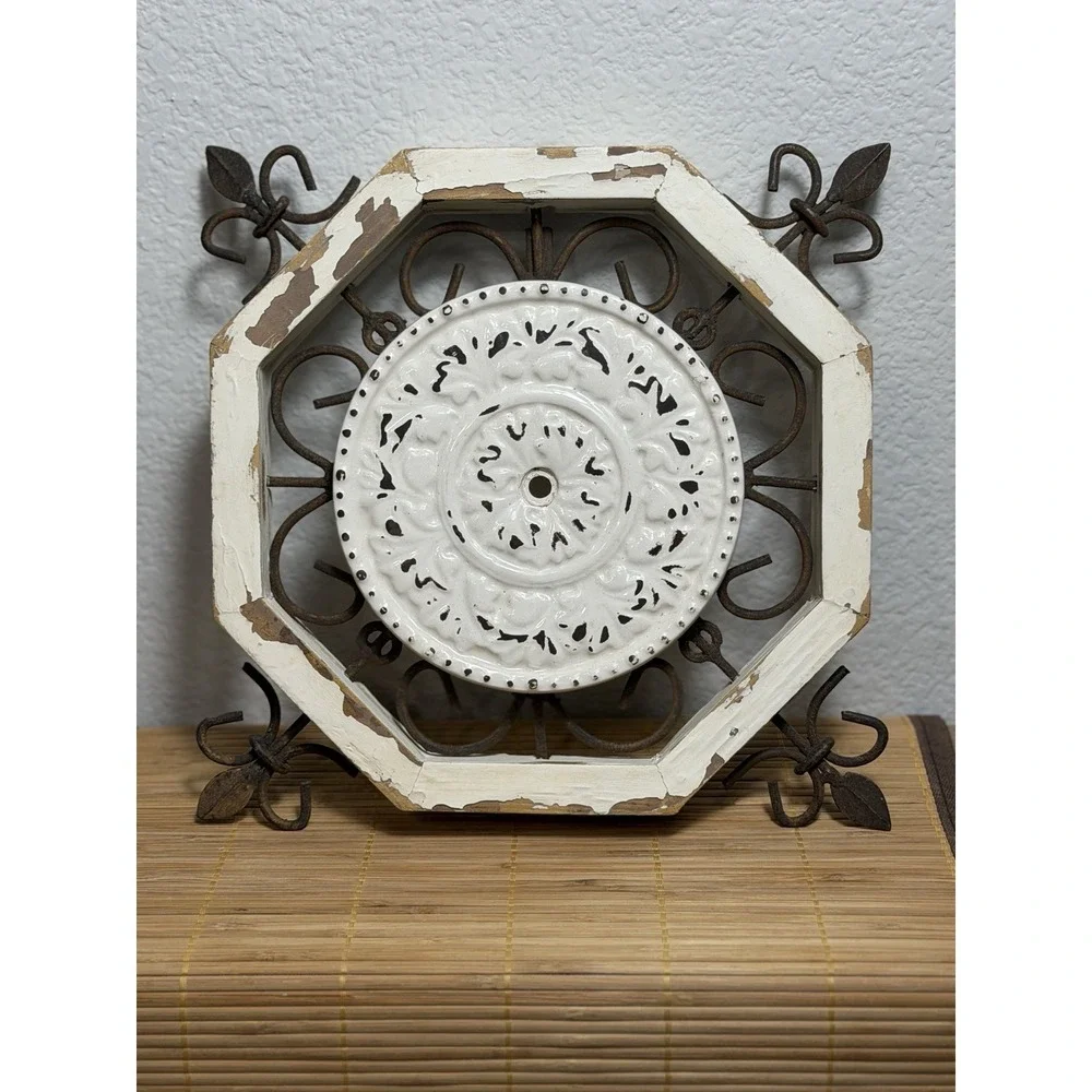 Shabby Chic Rustic Medallion Wrought Iron & Wood Wall Decor Fleur De Les Dist